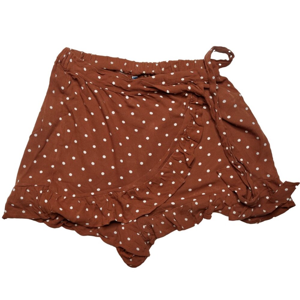 American Eagle Brown Polka Dot Faux Wrap Shorts, size Extra Small